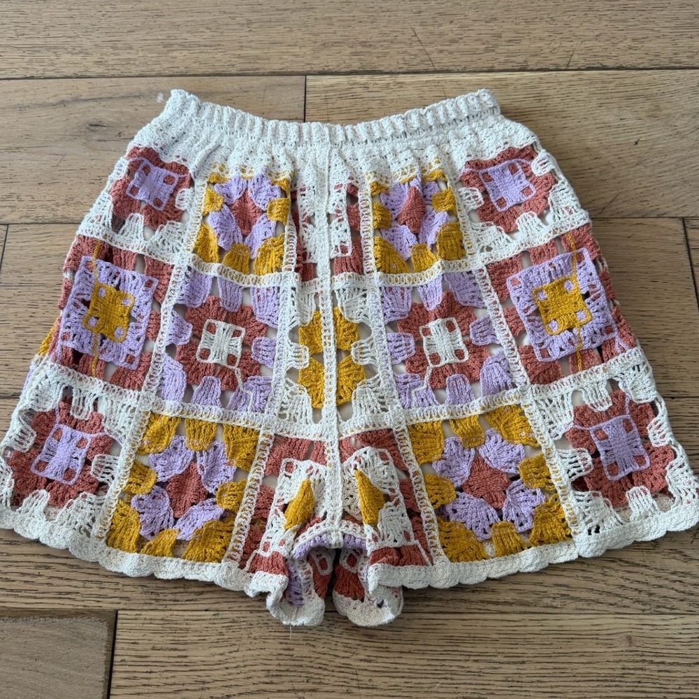 Rebellion Again Crochet Granny Square Shorts XS Boho Festival Multi Color‎ (499)